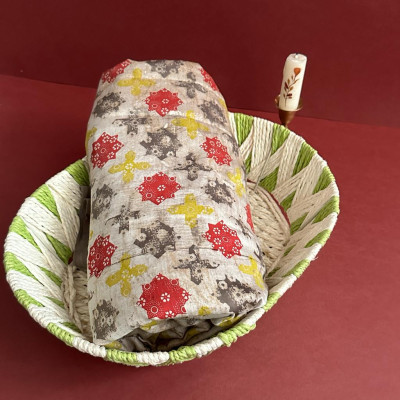 Pastel beige handblock print pure modal silk